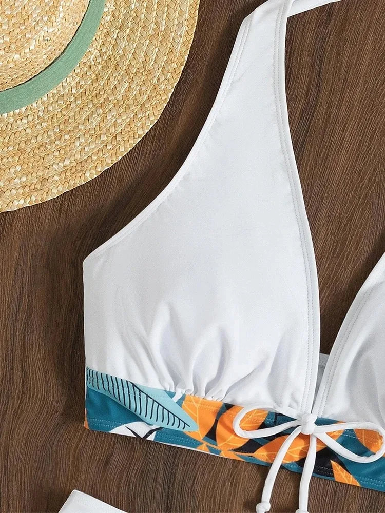 Halter Neck Bikini Set — Printed High-Waist Swimsuit